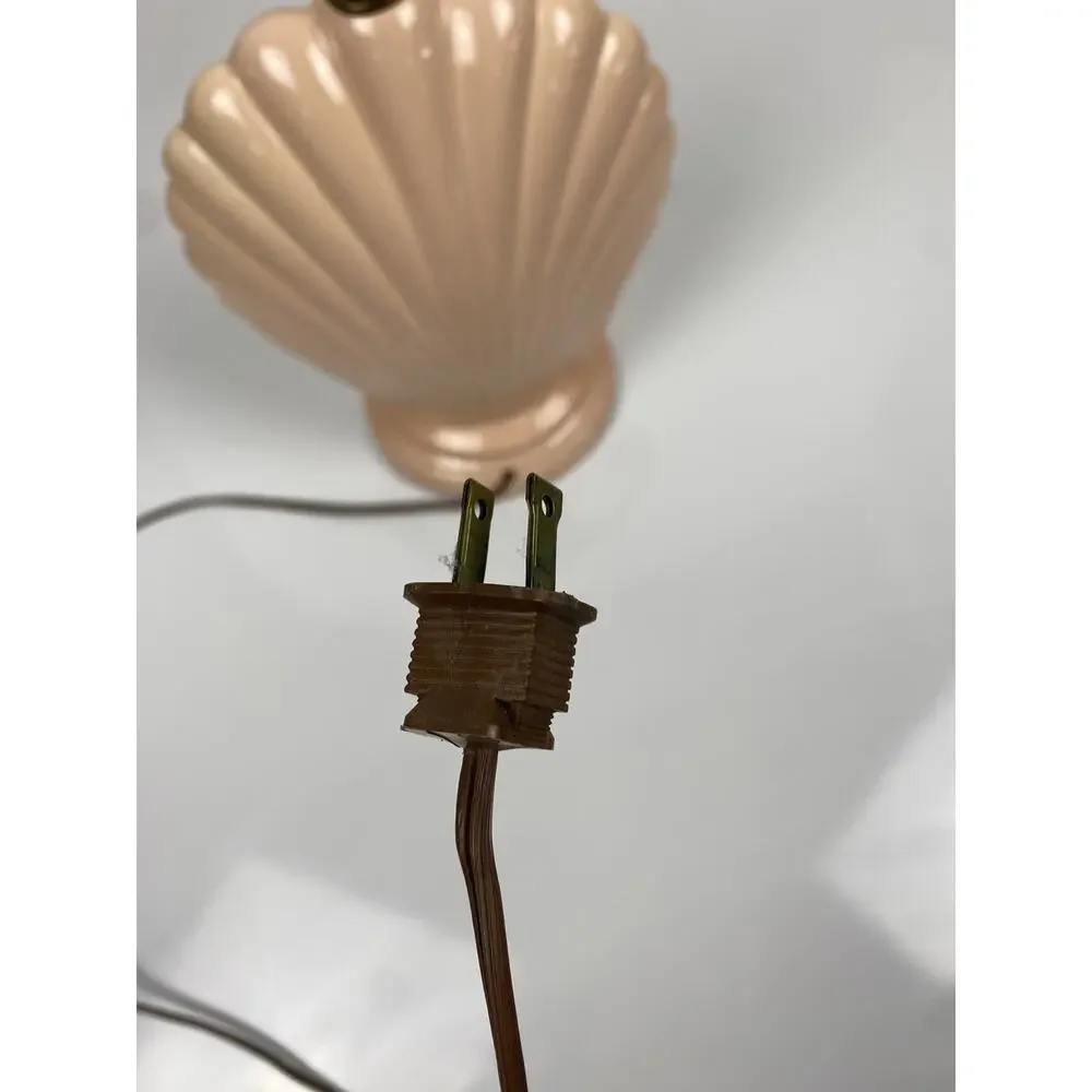 Vtg Hollywood Regency Art Deco Ceramic Clam Shell Lamp MCM Beach Peach Pink - Picture 8 of 10